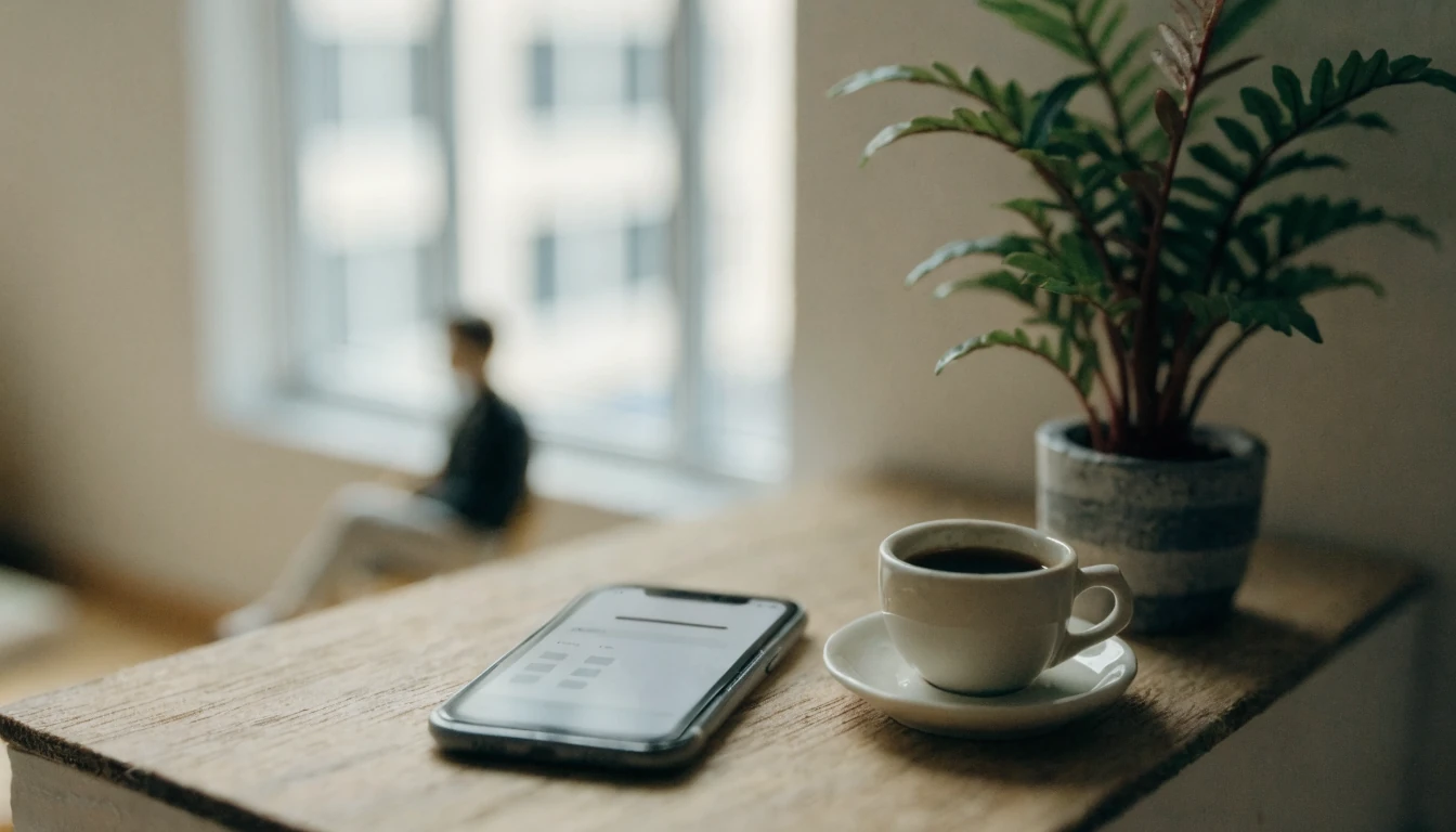 Smartphone mit Wallet-App auf Holztisch in moderner Wohnung